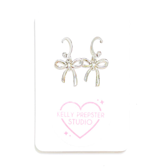 Silver Bows Huggie Earrings