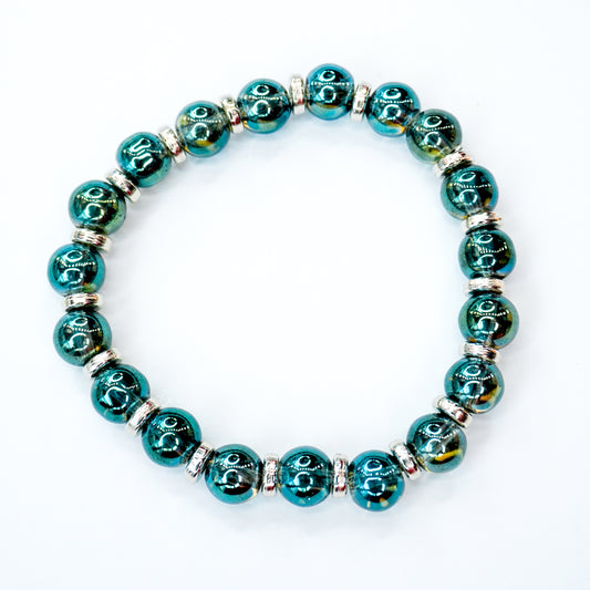 Blue Green Glass Beaded Bracelet